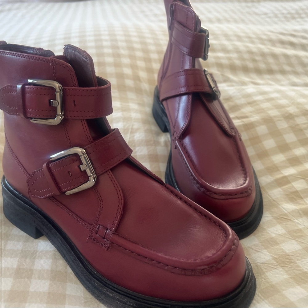 Free People Burgundy Leather Ankle Boots